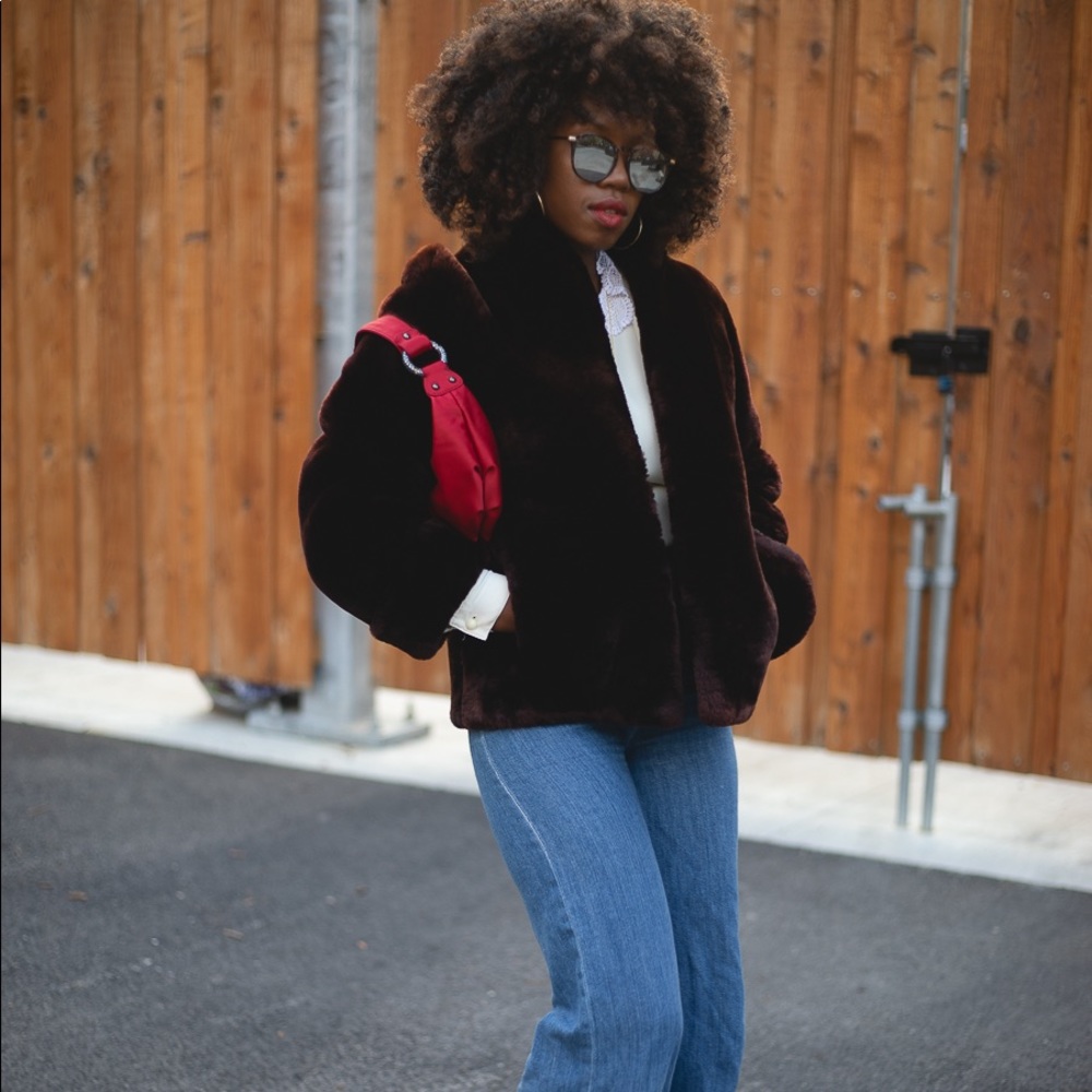 Chocolate Brown Furry Jacket- Faux Fur sz M